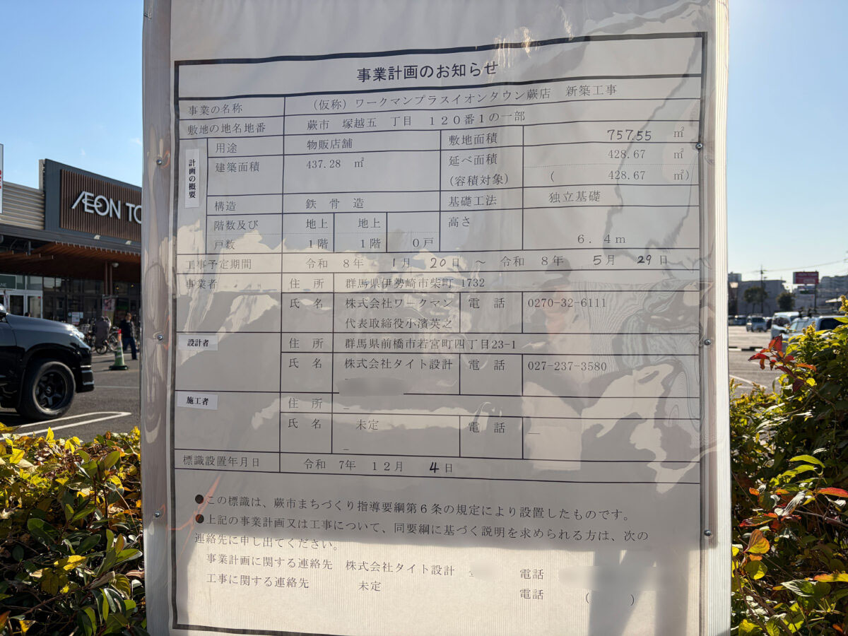 イオンタウン蕨 ワークマン 事業計画